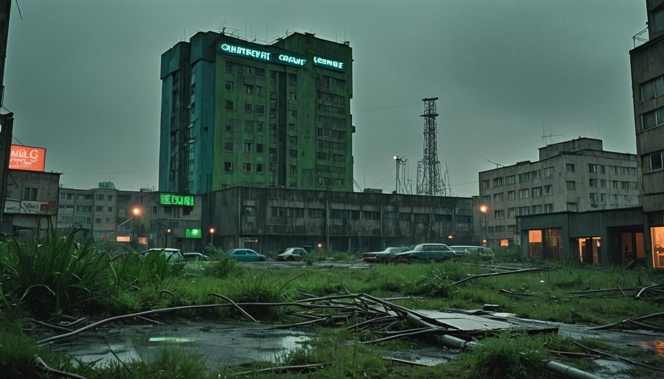 Dystopian Cityscape in Cyberpunk Comic Style