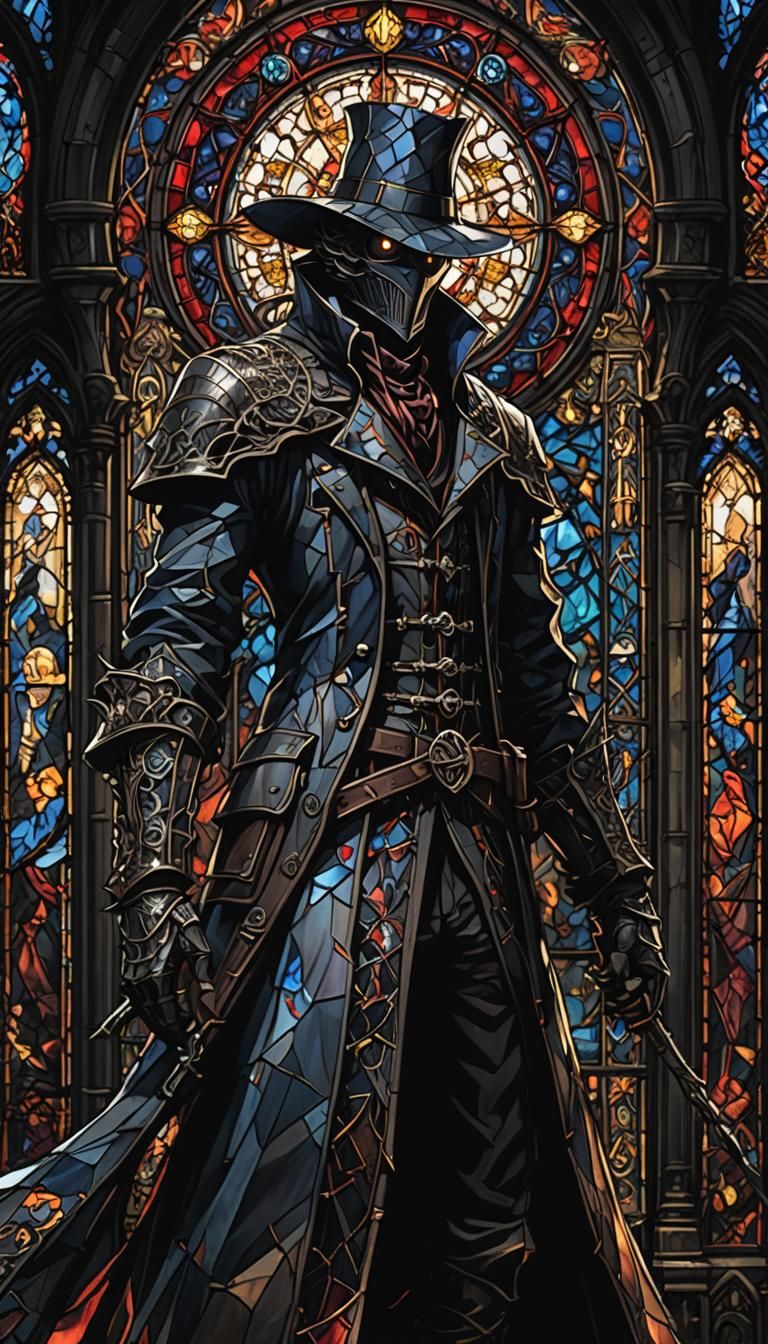 Glimmering Cubist Stained Glass Artwork in Bloodborne Style