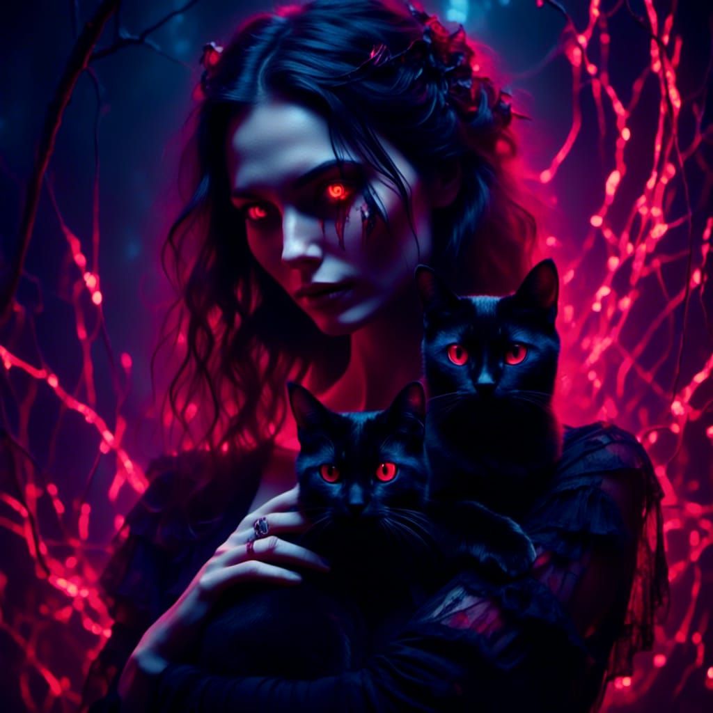 Spectral Woman with Cat in Hyperrealism Style