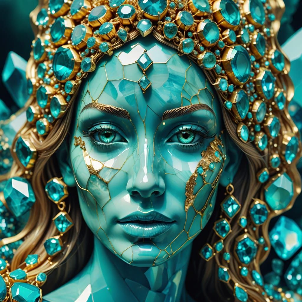Turquoise Gemstone Face in Surreal Macro Photography