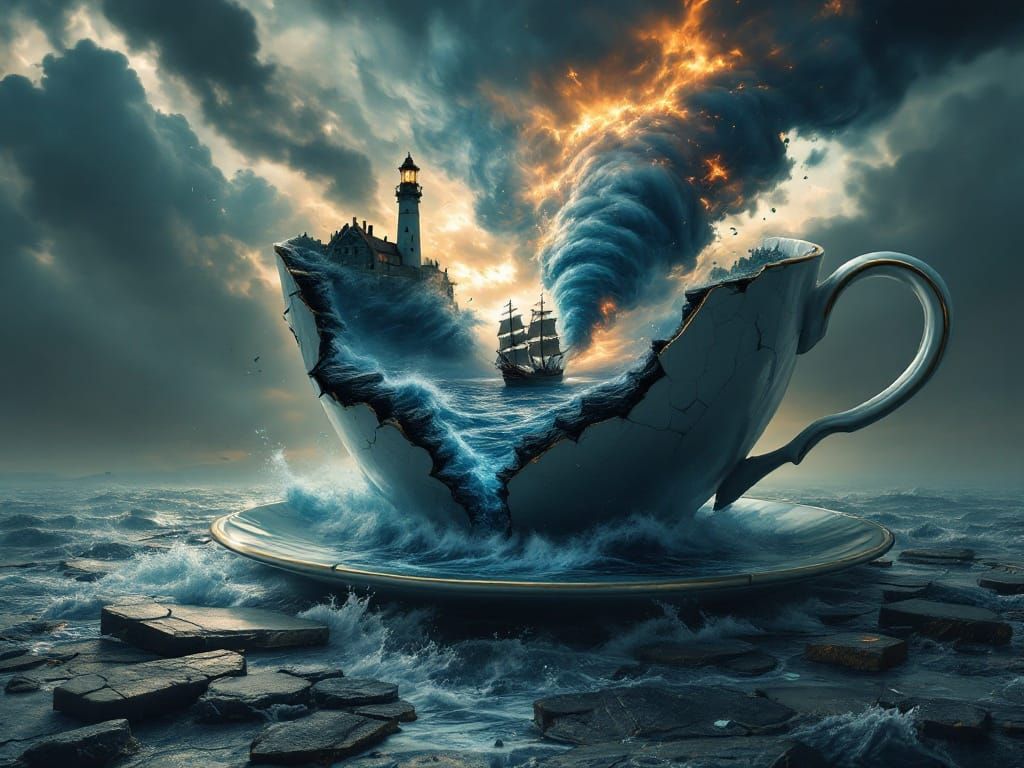 Fantasy Storm in Broken Teacup: Digital Art