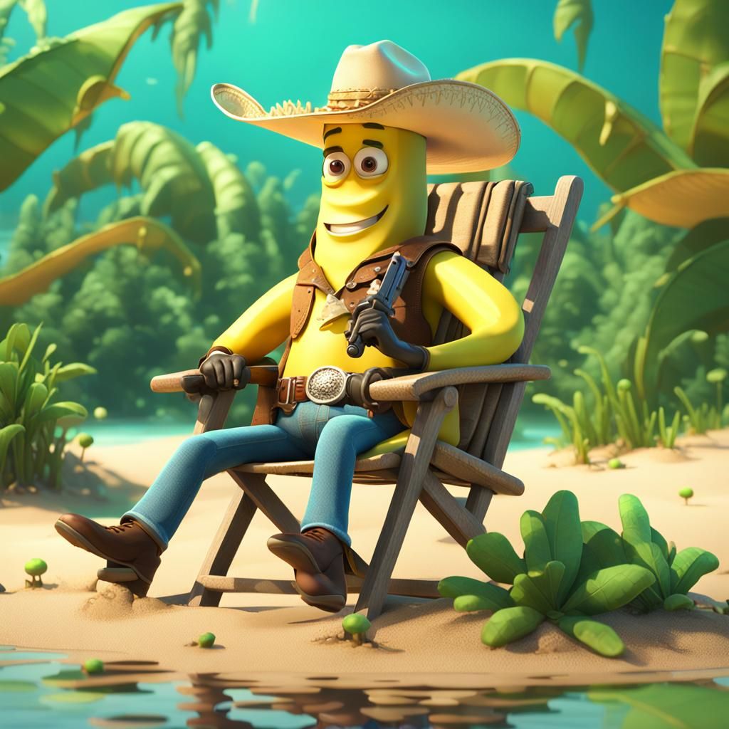 Banana Cowboy in Swamp: 3D Digital Art