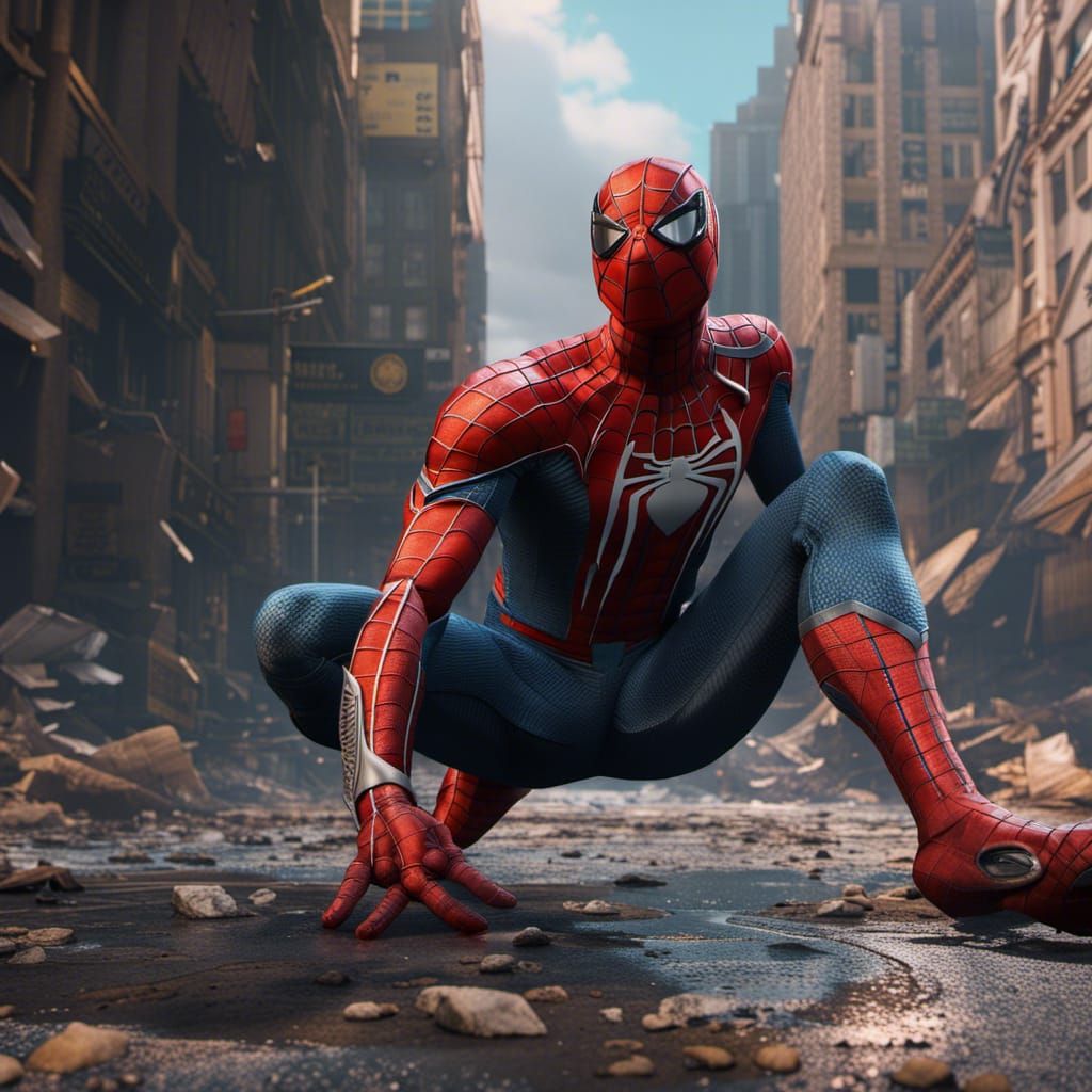 Spiderman poses heroically