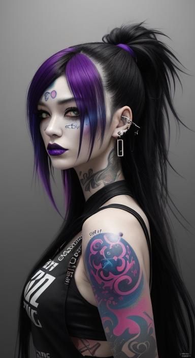 Brunette with Piercings and Tattoos in Grungy Pop Art