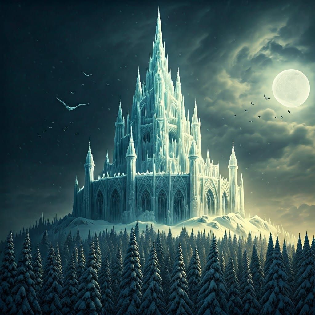 Gothic Ice Castle Ascends Frozen Mountain