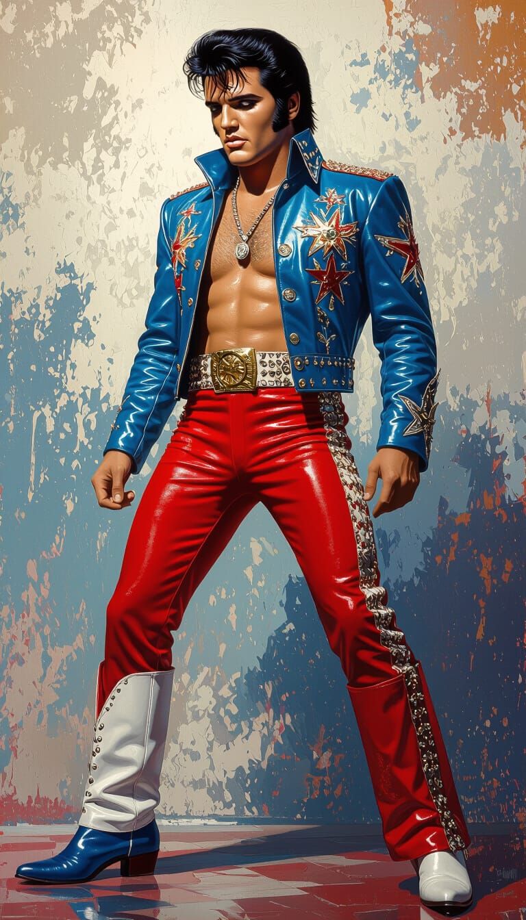 Elvis-Angus Hybrid in Splash Art Style