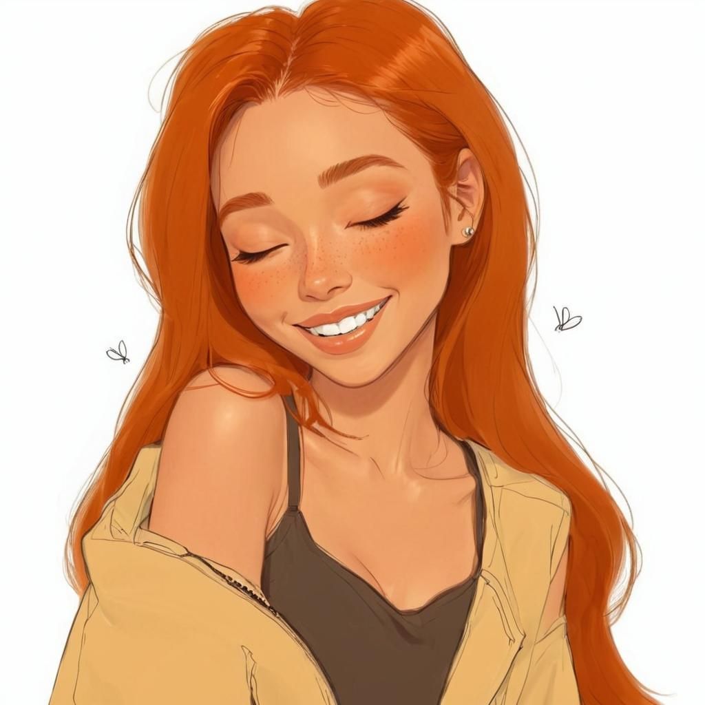 Cartoon Portrait of Girl with Orange Blossom Clip