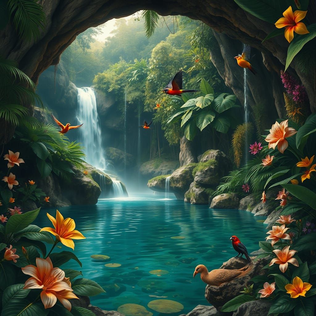 Lush Rainforest Grotto in Renaissance Style