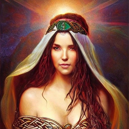 Celtic Woman Goddess Portrait in Oil Painting Style