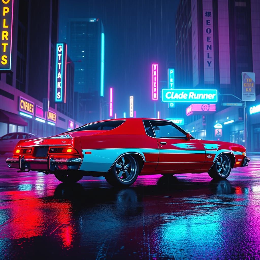 Starsky and Hutch Car in Cyberpunk Dystopia
