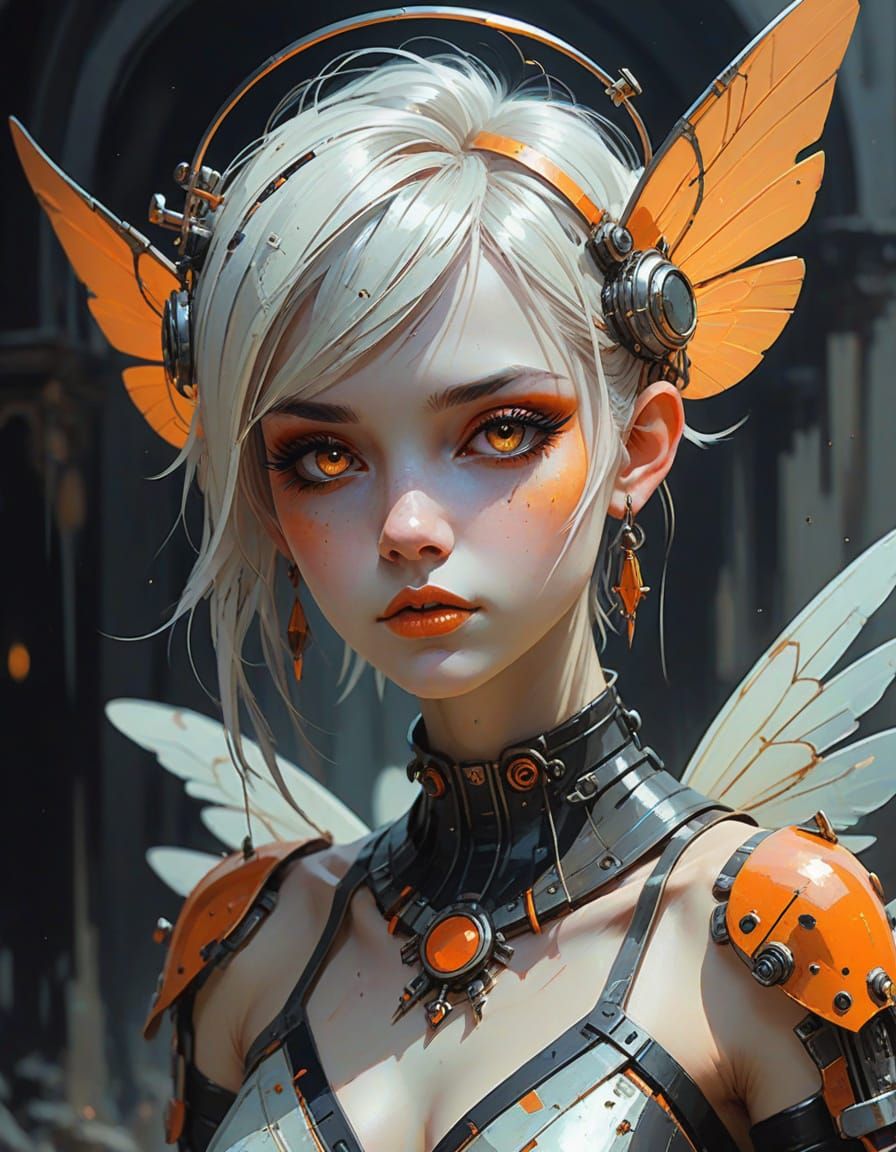 Gothpunk Angelic Fairy with Orange Accents in Modern Fairyco...
