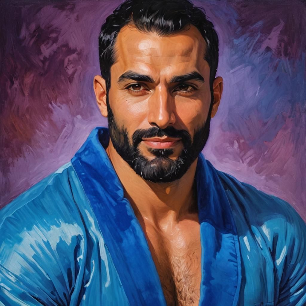 Serene Bearded Man in Neo-Expressionist Portrait