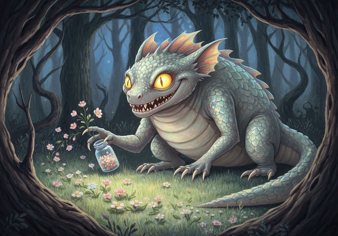 Whimsical Forest Lurker Spreading Flowers as a Painting