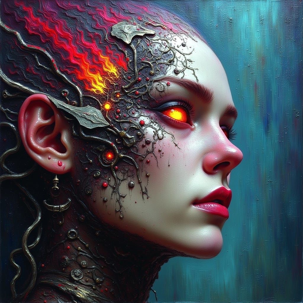 Mystical Metalmind Portrait in Impasto Style