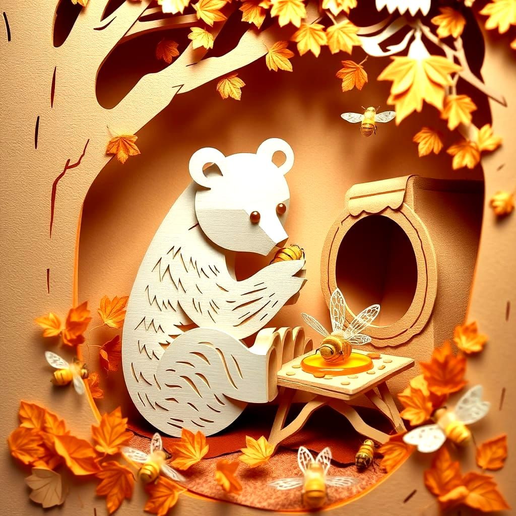 Paper Bear Feast: Kirigami Autumn Collage