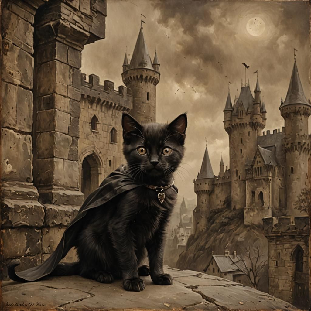 Count Kitula: Macabre Kitten in Sepia Photograph