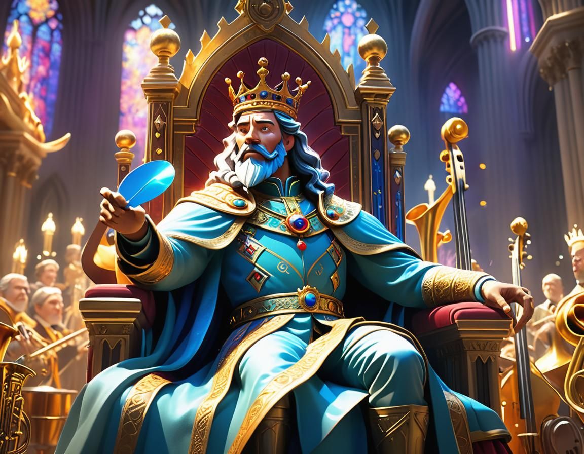Majestic King Singing in Ethereal Cathedral: 3D Digital Art