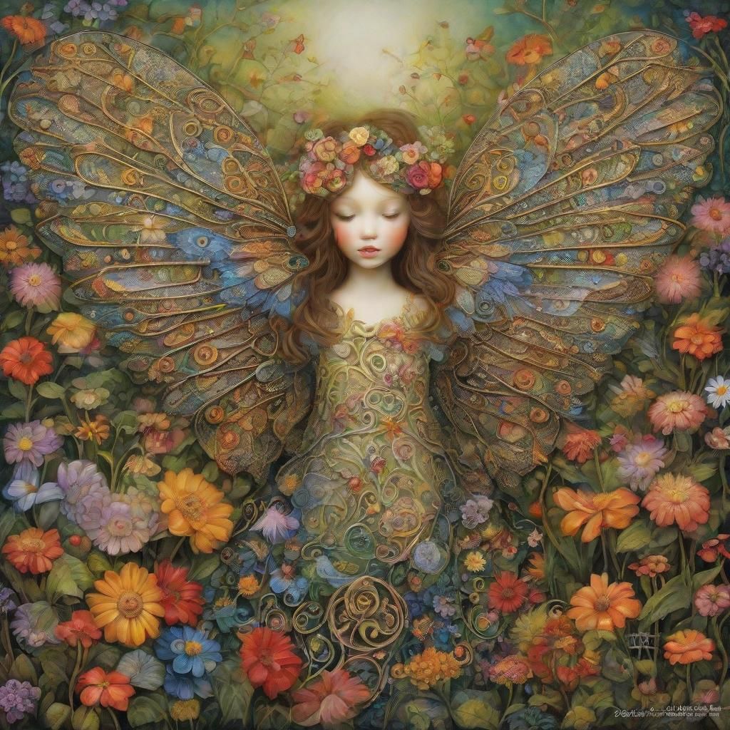 Fairy in Magical Garden, Decorative Art Style