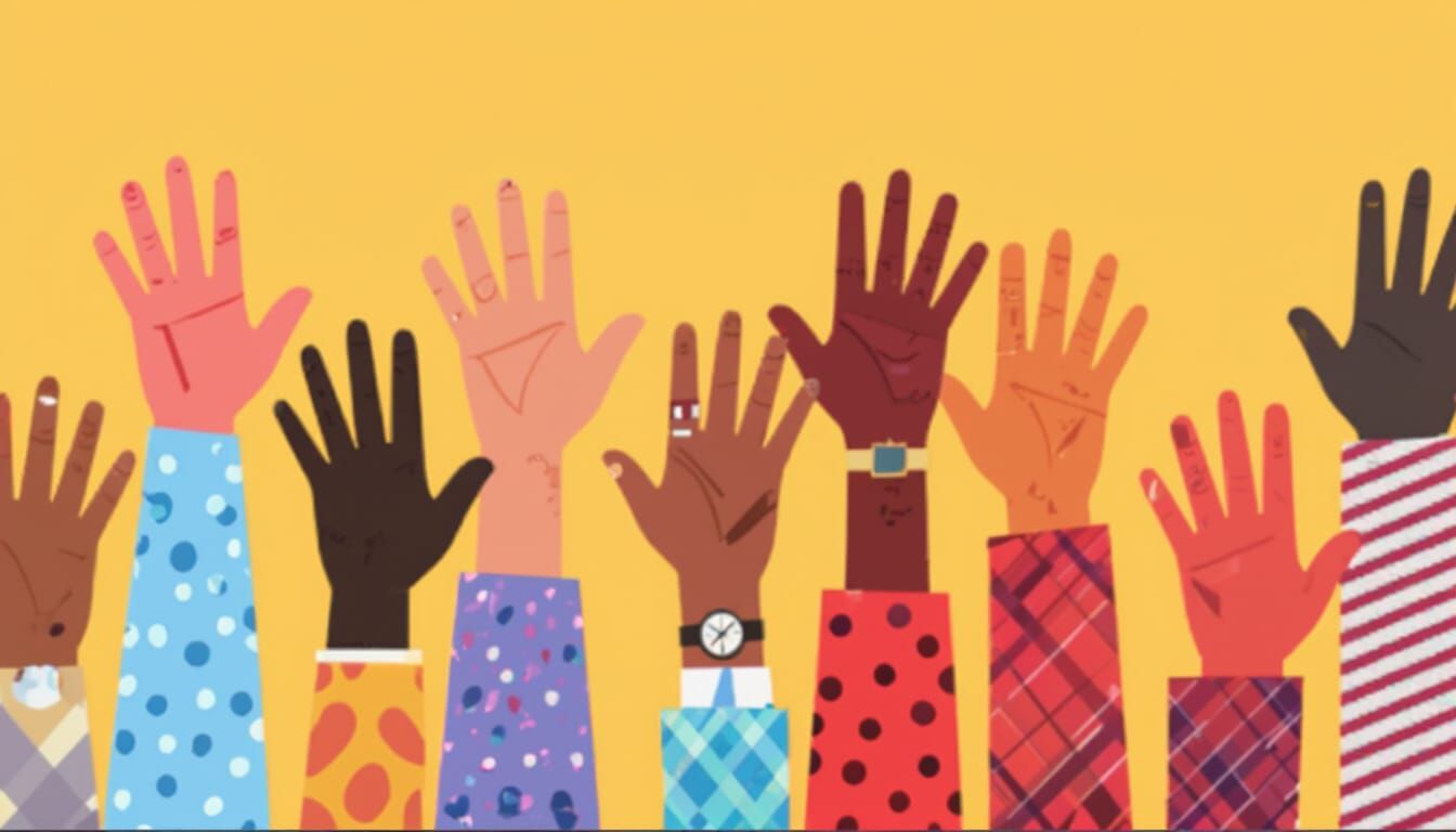 Raised Hands Vector Illustration: Unity and Diversity