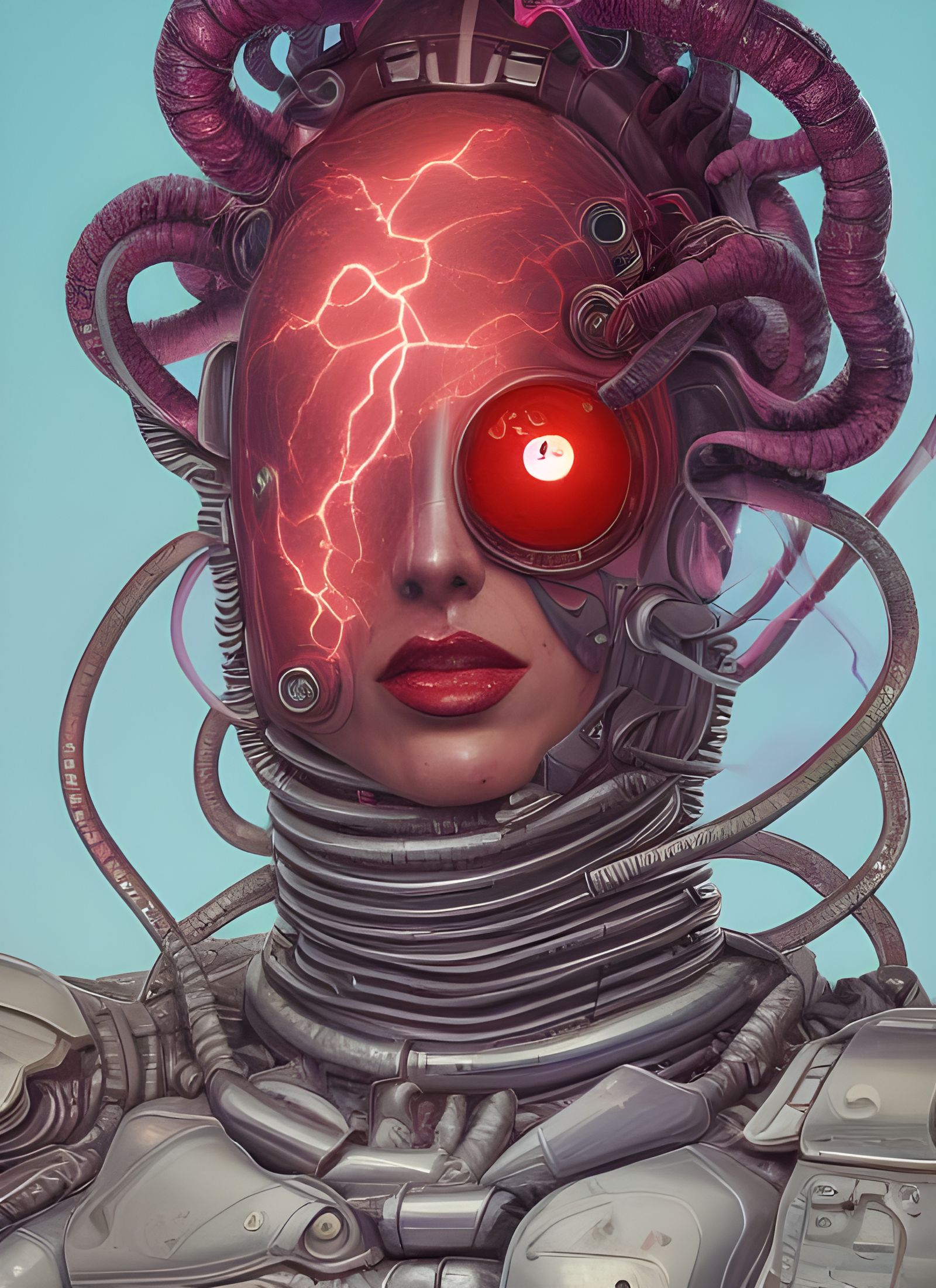 Cybernetic Gorgon Portrait in Hyperdetailed Comic Style