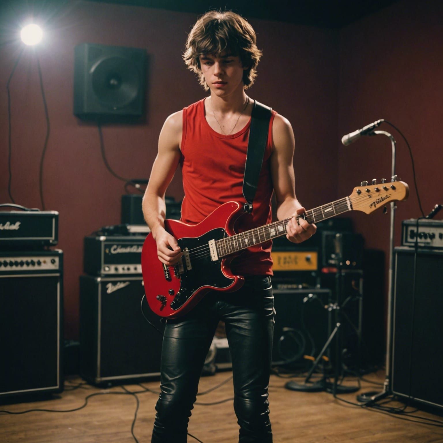 Young Rock Star Playing Electric Guitar