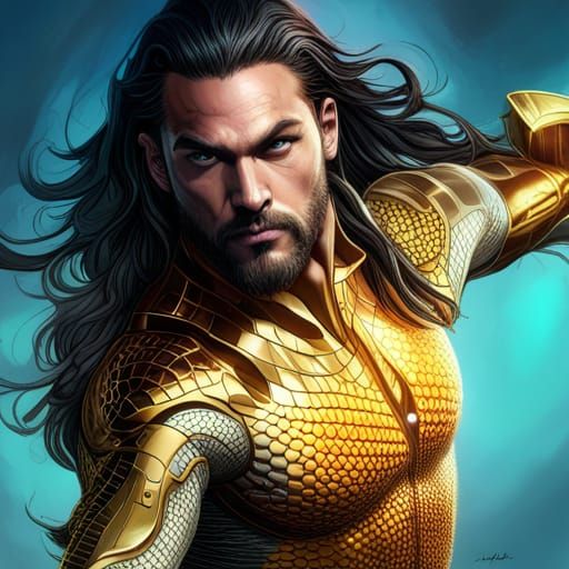 Hyperdetailed Aquaman Concept Art in Triadic Colors