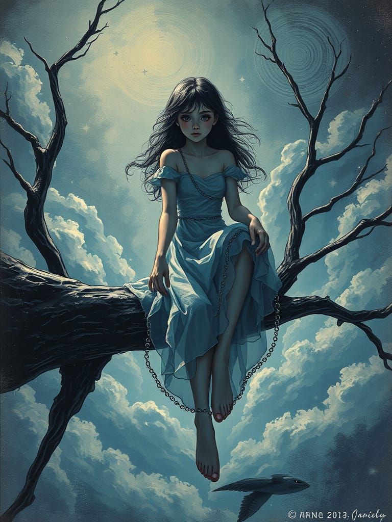 Whimsical Dark Goddess in Starlit Twilight