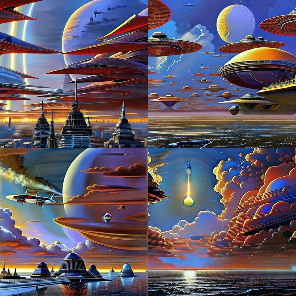 Futuristic Metropolis Cityscape with Spacecraft Fleet