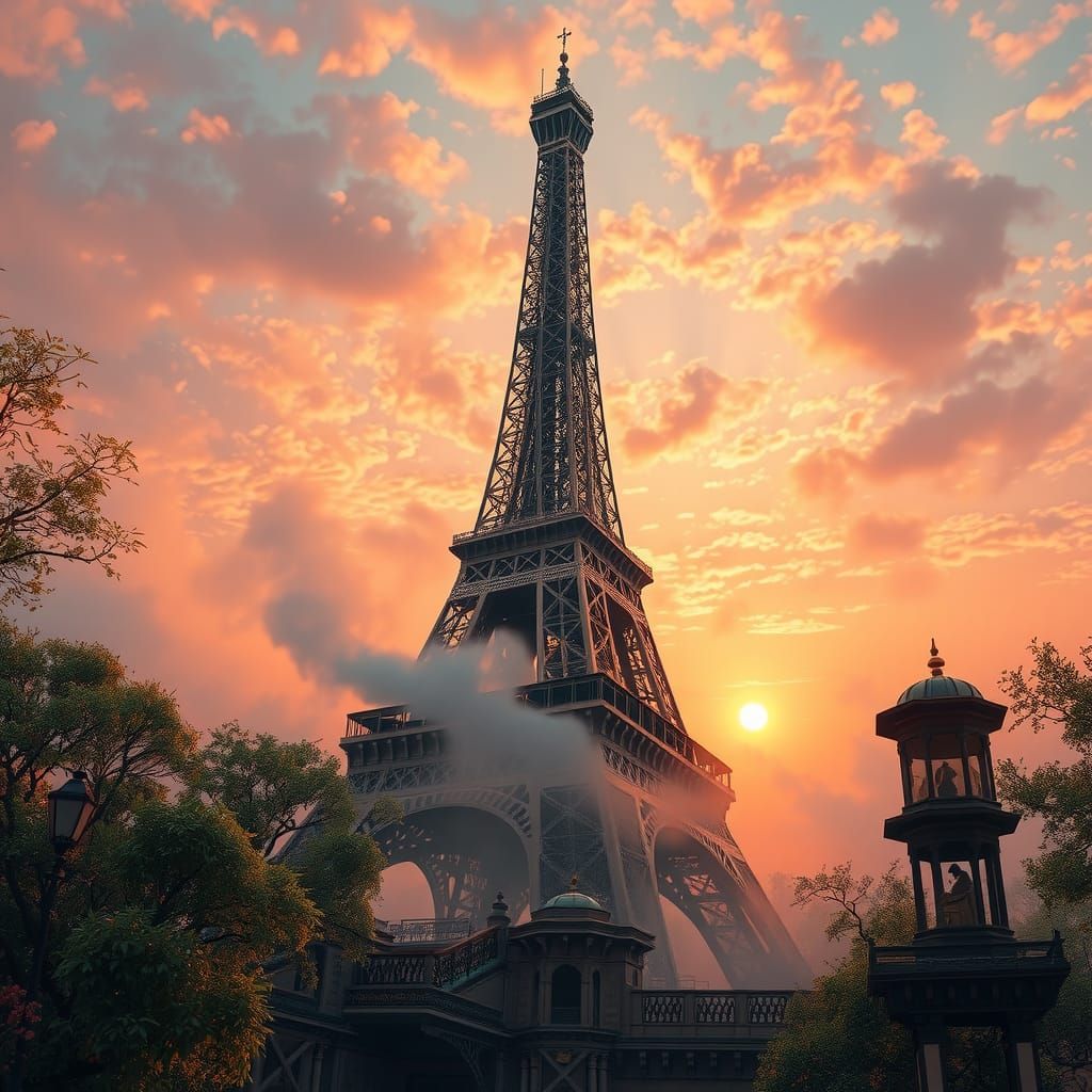 Eiffel Tower in Steampunk Sunset