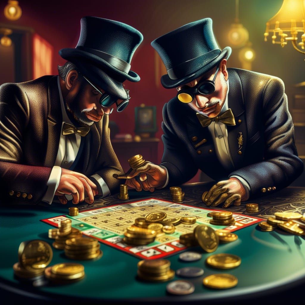 Robbers Plan Heist with Monopoly in Hyperrealistic Style