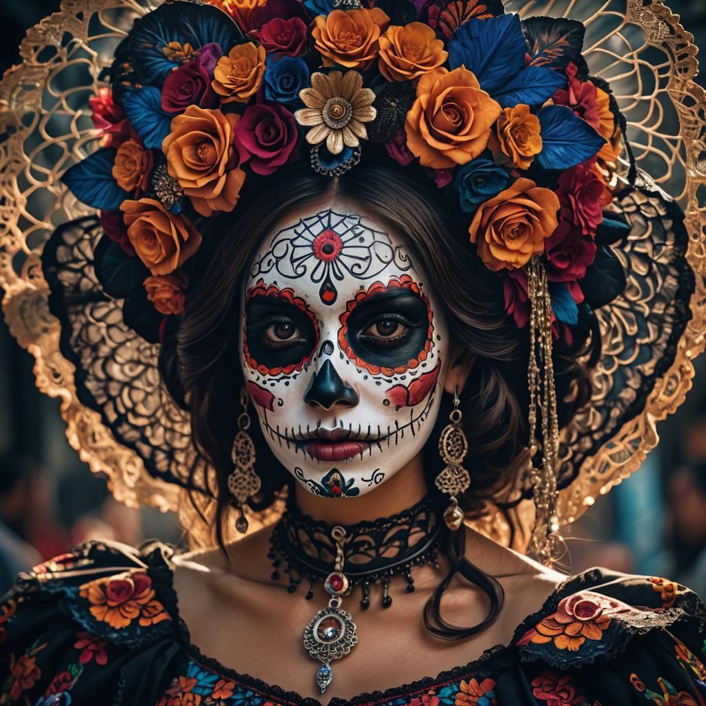 Hyperrealistic Catrina Portrait of Argentine Girl in HDR