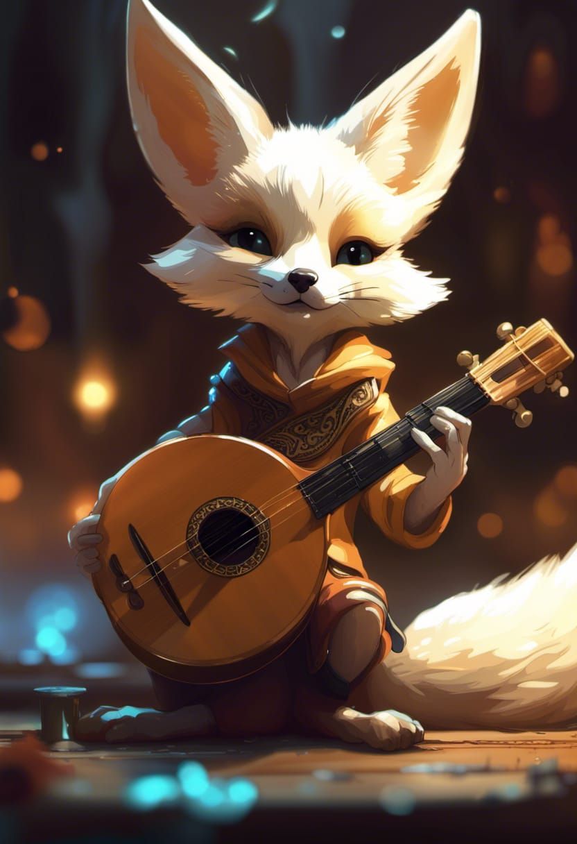Chibi Fennec Fox Bard in Bright Dramatic Lighting
