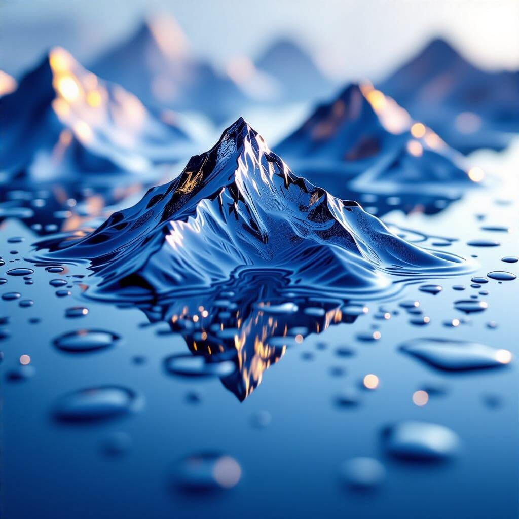 Abstract Mountainscape Reflected in Water Droplets