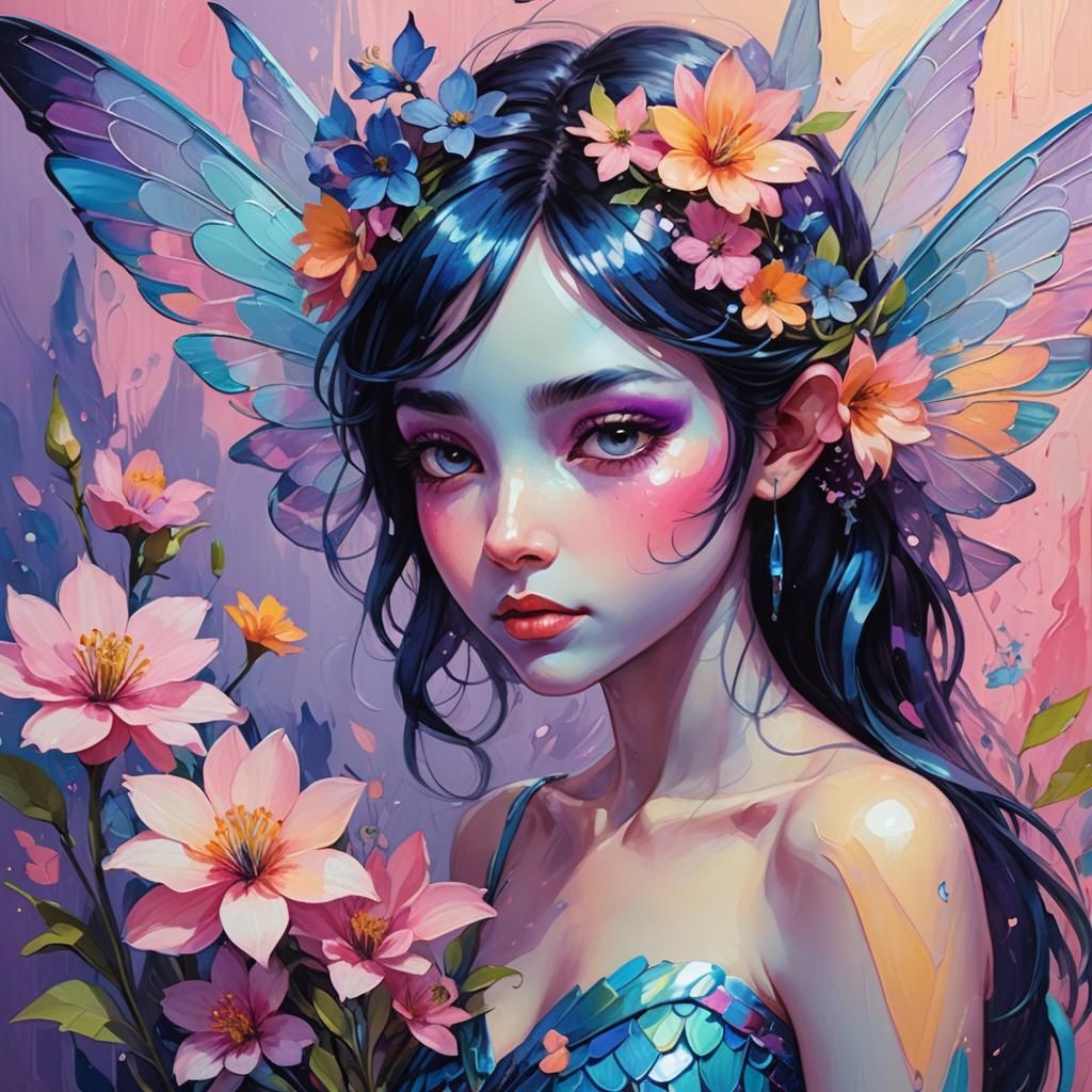 Blue Fairy with Flower in Fauvist Style