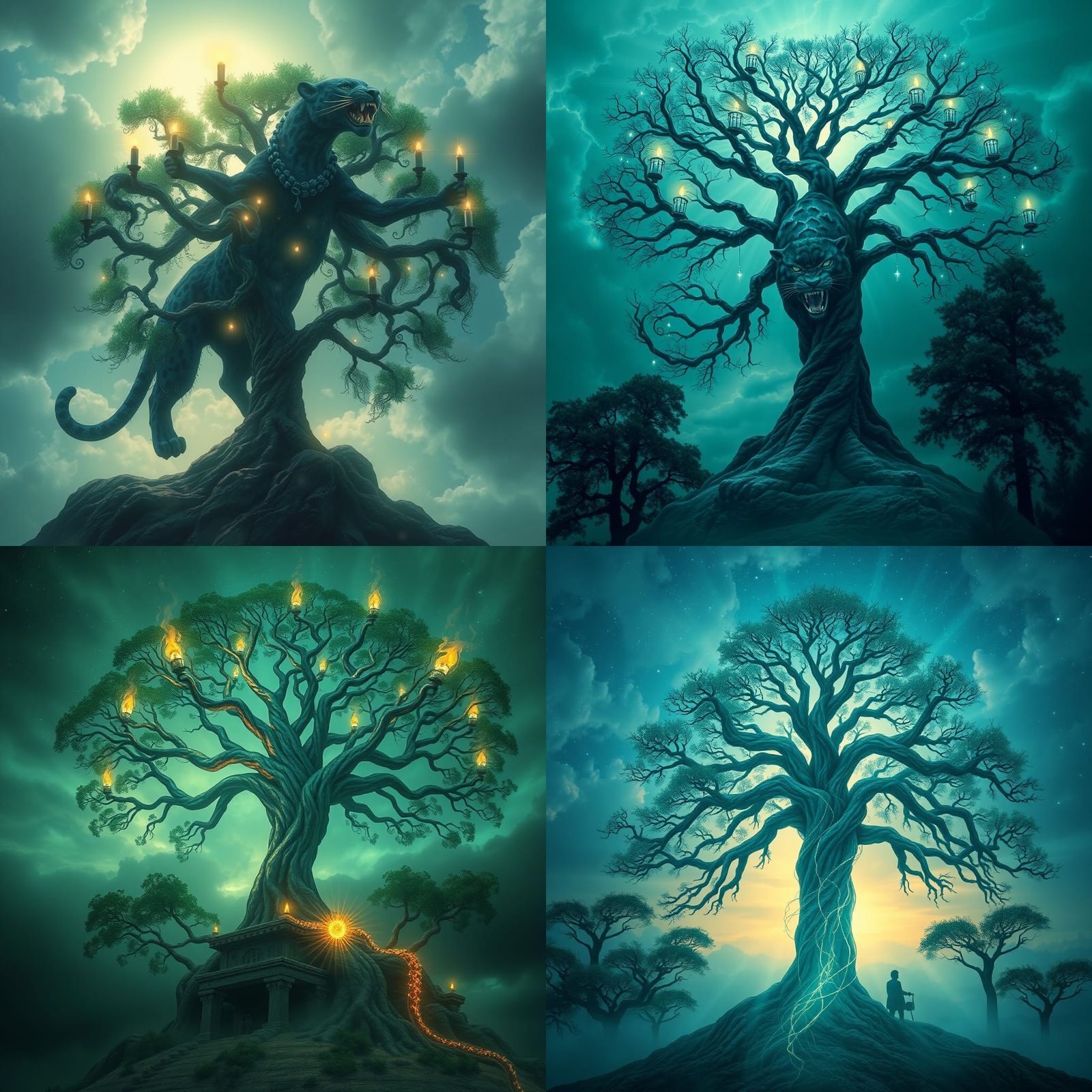 Surreal Freedom Tree Panther with Teal Mystic Brain