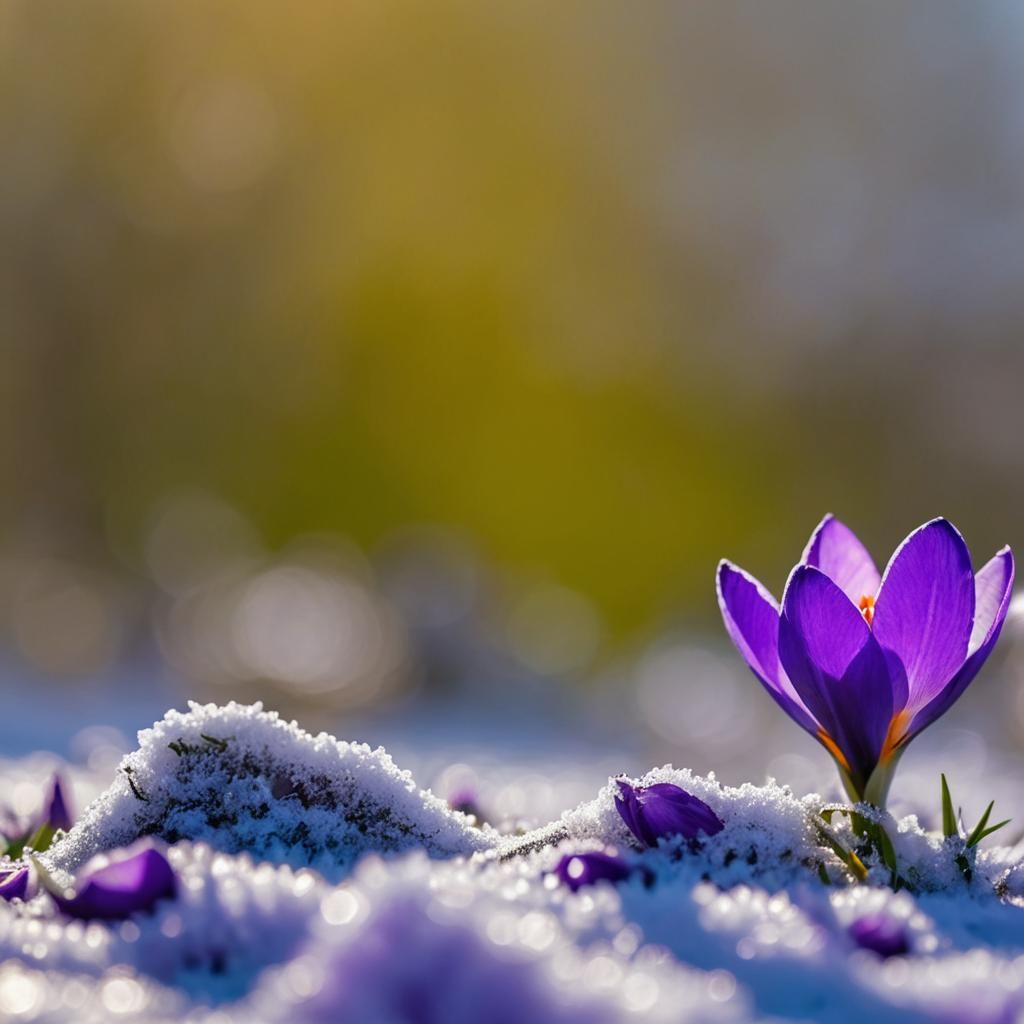 Purple Crocus Blooms in Spring Snow