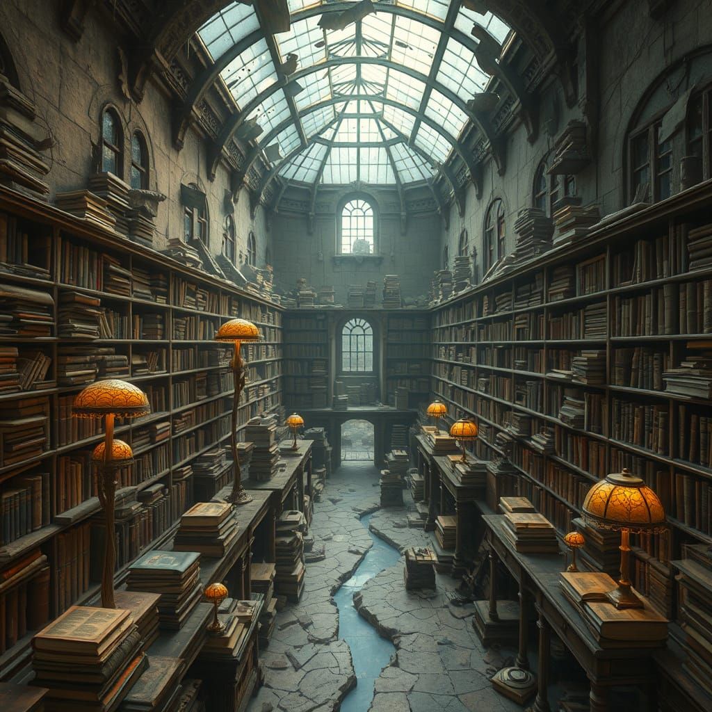 Ruined Library: A Fantasy Aerial Scene