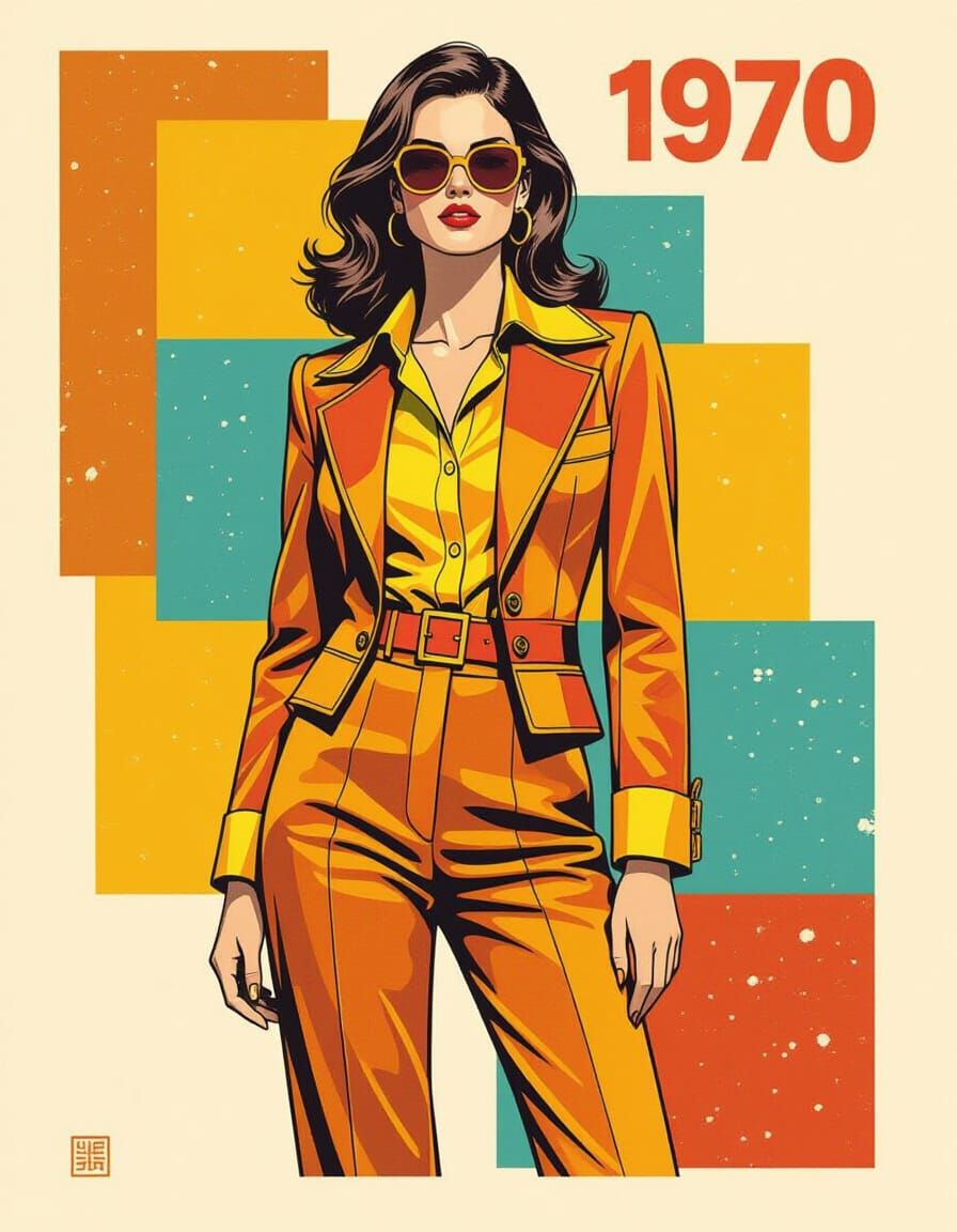 Pop Art Model in 70s Outfit with Geometric Shapes