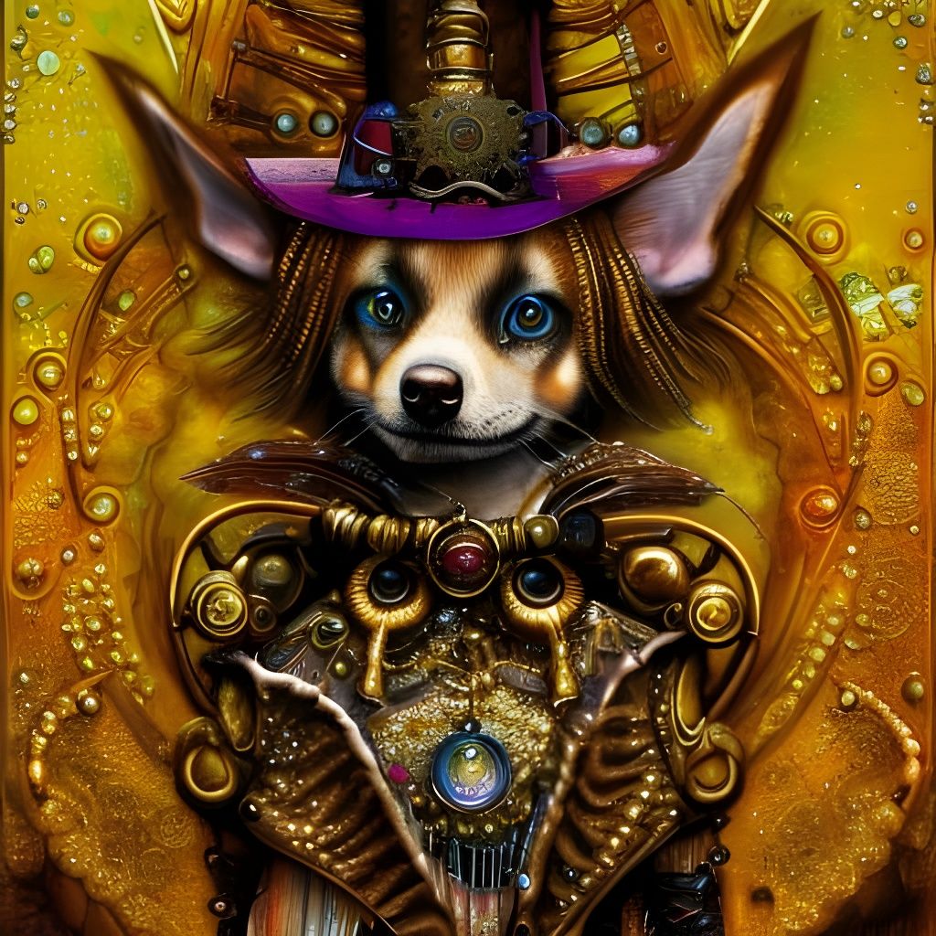 Ornate Steampunk Dog with Fractal Gems