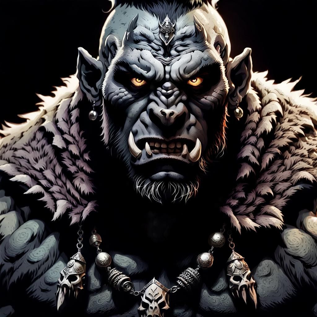 Orc Barbarian Portrait in Dark Fantasy Style