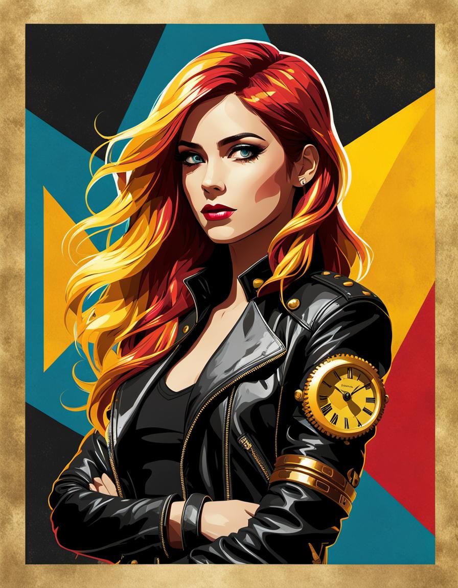 Sunset Shimmer in Steampunk Style Pop Art