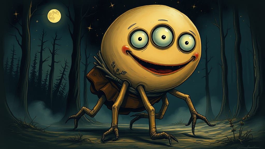 Blob Creature Crawling Through Misty Forest