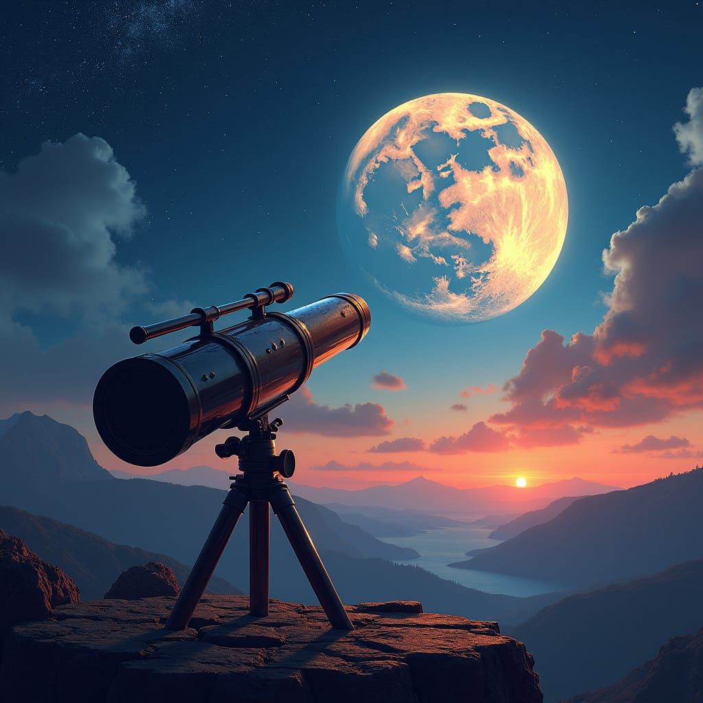 point of view,through a telescope that points to the moon an...