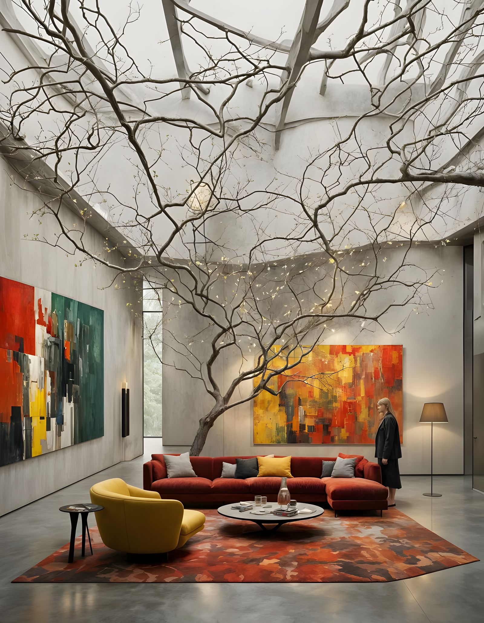 photorealistic photography of an interior with oil painting ...