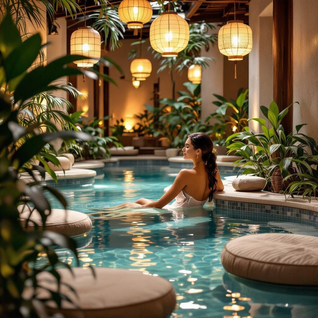 Serene Woman Relaxing in Luxurious Oriental Spa