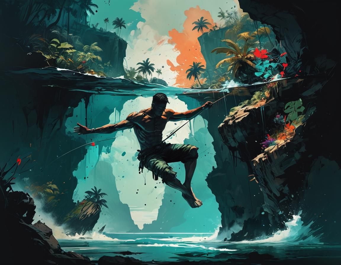 Tropical Island Ink Splash in 3D