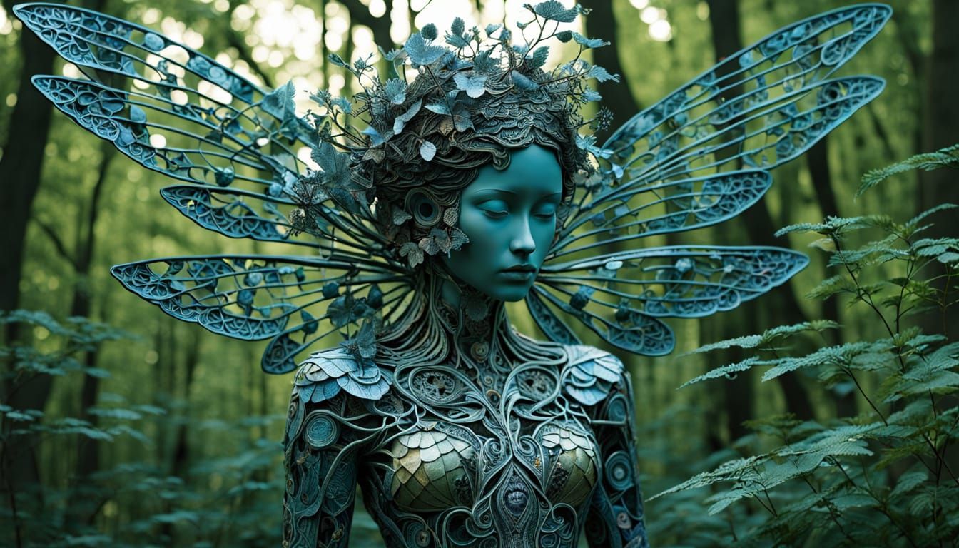 Surreal Goddess Awakens in Golden Forest
