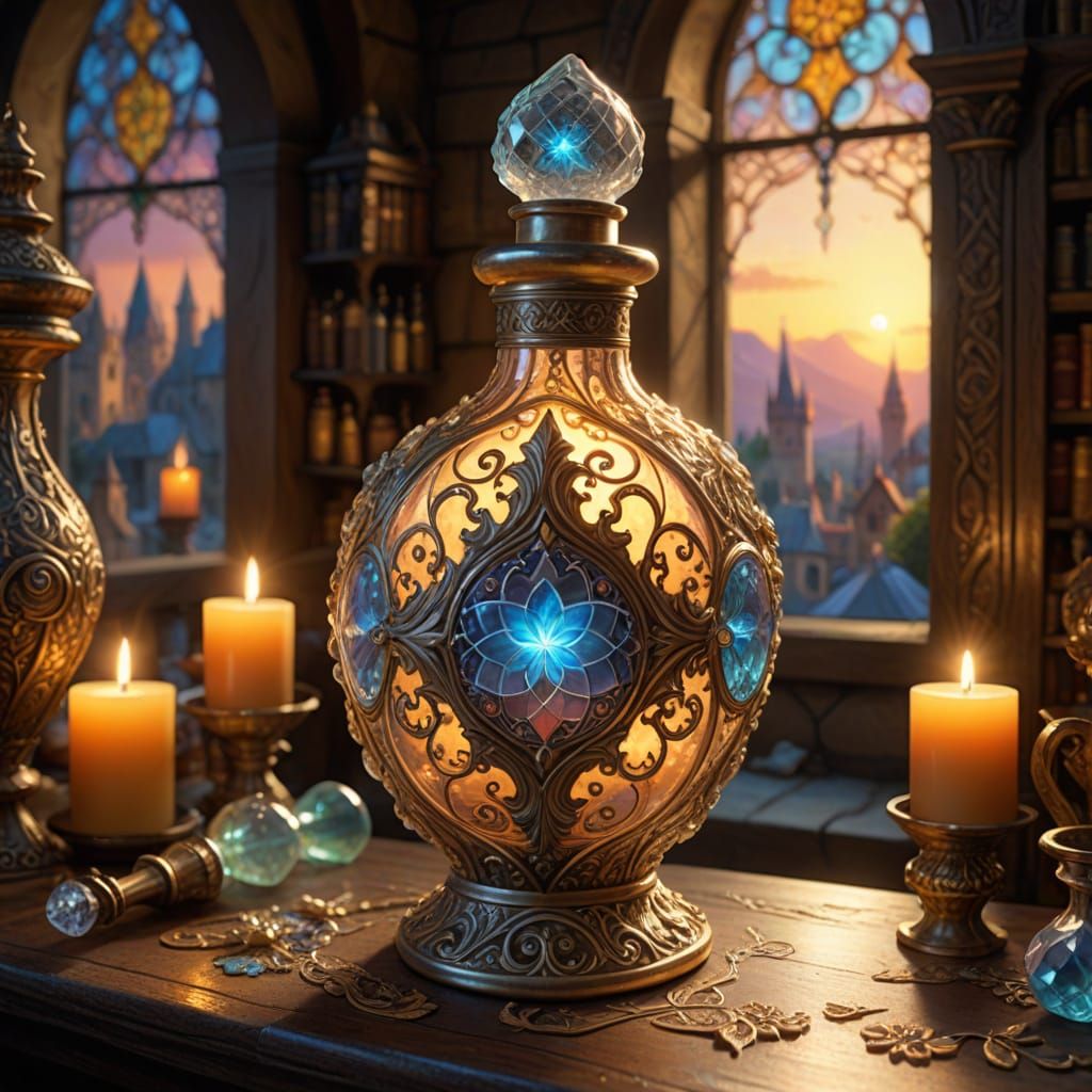 Enchanting Apothecary Potion Bottle in Golden Light
