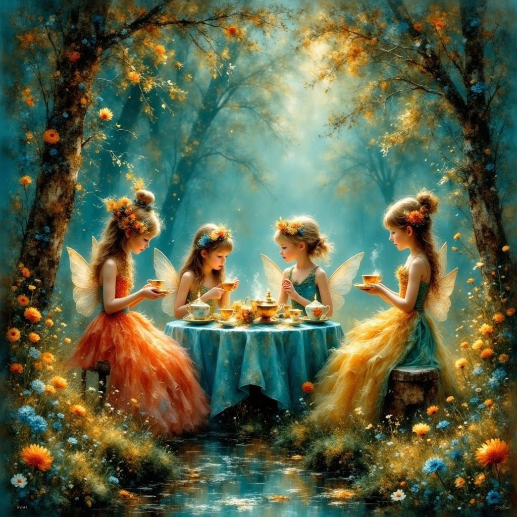 Whimsical Fairy Tea Party in Bioluminescent Mushroom Grove