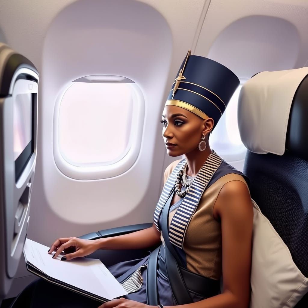 Queen Nefertiti on American Airlines Flight